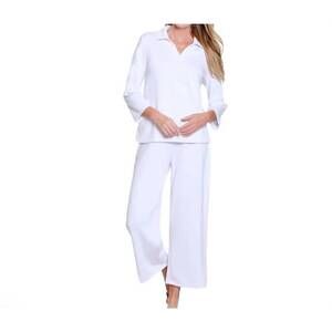 NEW MULTIPLES johnny collar 3/4 sleeve top in white